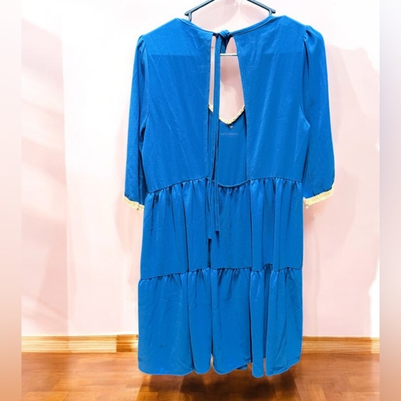 My beloved Blue Dress with Trim MEDIUM  length 34in  pit to pit 17in - Picture 2 of 5